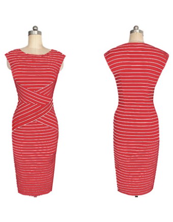 Adult Women Midi Stripe Pattern OL Tight Dress M30207