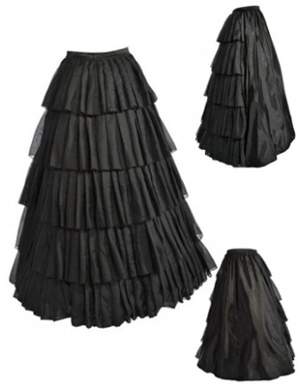 Vintage Black Satin Multi-layer Ruffles Floor-length Petticoat S028
