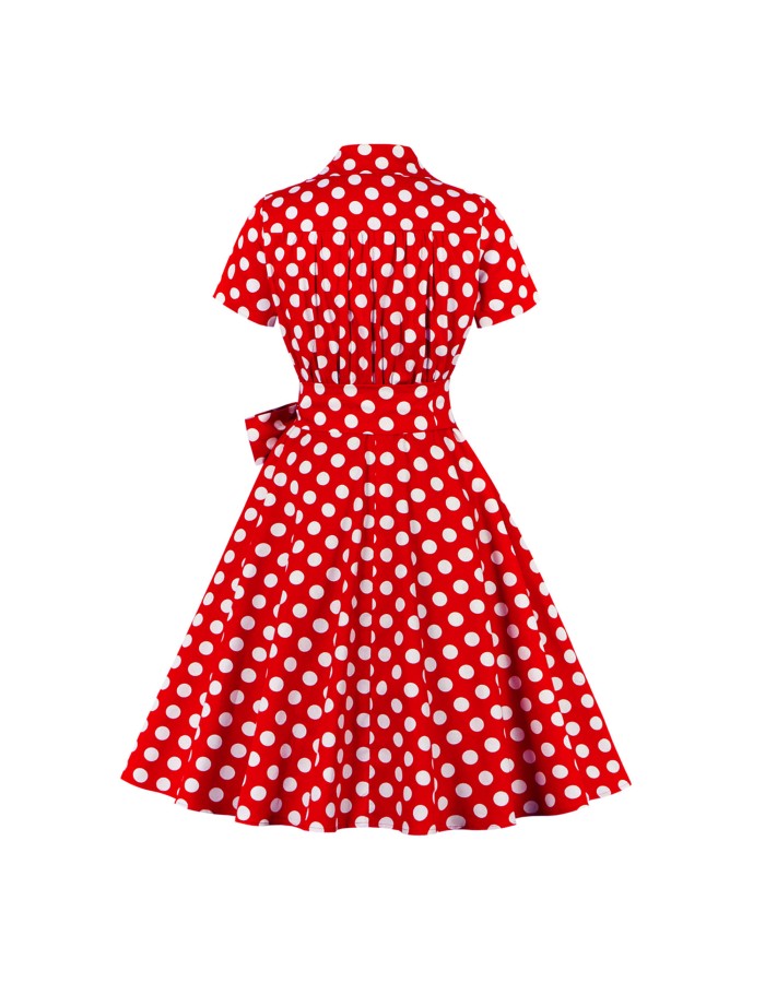 XL-4XL Vintage Polka Dot V-Neck Pin Up Rockabilly Dress 1207A