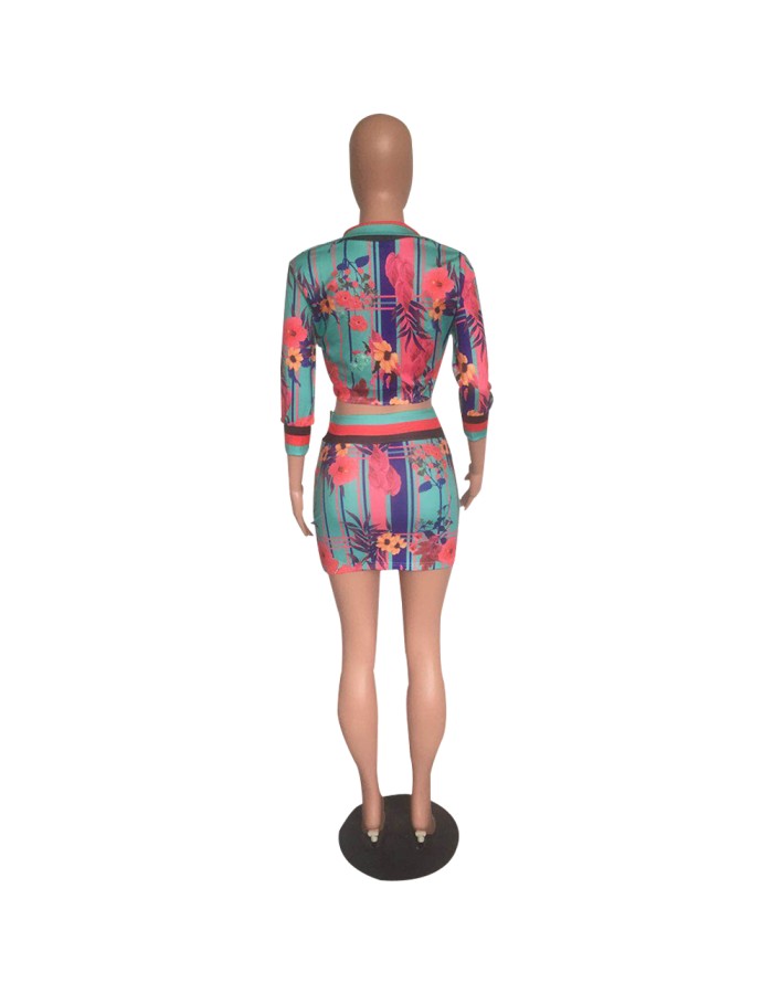 Ladies Floral Print Sexy Two Piece Set M9064
