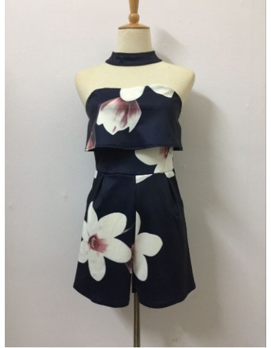 Floral Print Playsuit  Halter Floral Print Playsuit M8105