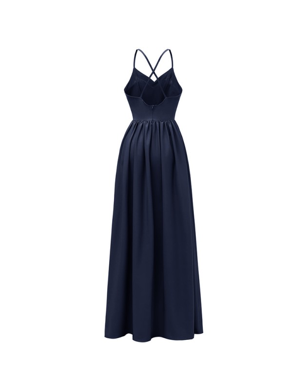 Sexy Backless Cross Slip Black Maxi Dresses Women Lady Elegant CD1686