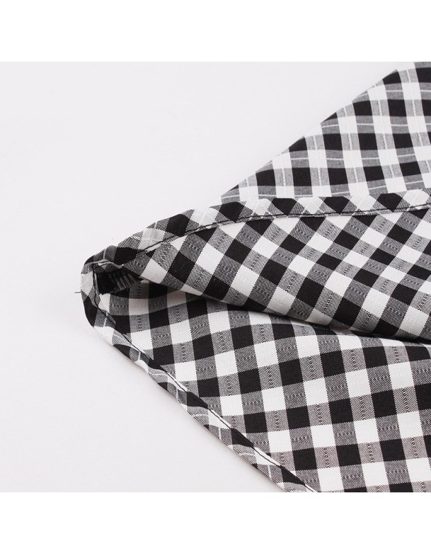 Women Retro Dress Black And White Check Belt Slimming Casual Dress 5039