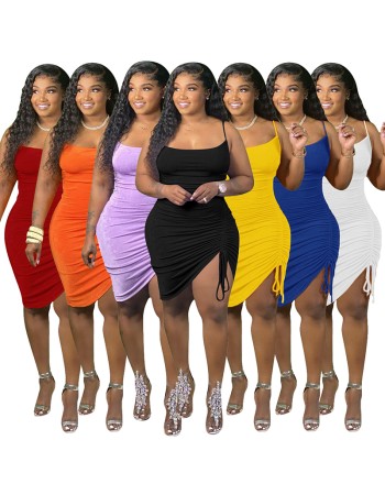 sling single side pleated plus size fashions mini dress ruffle womens skirts M30119