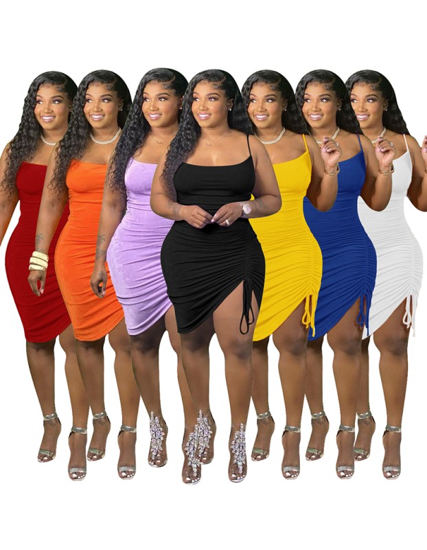 sling single side pleated plus size fashions mini dress ruffle womens skirts M30119