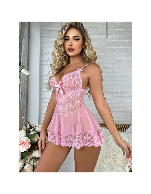 Sexy Perspective Underwear Plus Size Mesh Lace Lingerie Seductive Pajamas Set YSF759