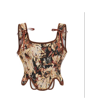 Court Style Peony Retro Bustier Top Waistcoat Monet Oil Body Shaping Corset AM22046