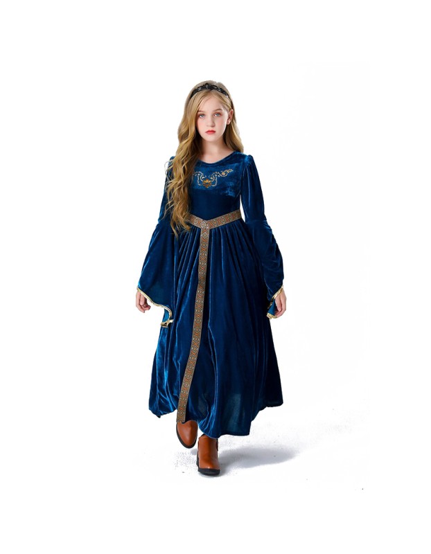 Vintage Court Aristocratic Ball Suede Trumpet Sleeve Girl Dress Drama Clothing YM5605
