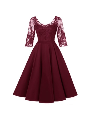 Long Sleeve Mesh Sexy Red Lace Girl Wedding Dress CD1714
