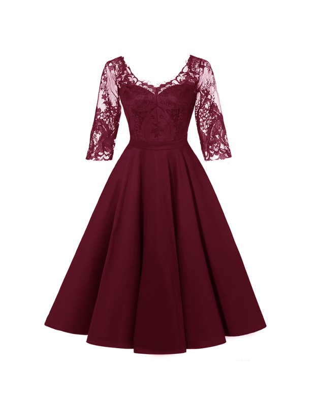 Long Sleeve Mesh Sexy Red Lace Girl Wedding Dress CD1714