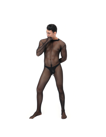 Net Yarn Sexy Men's Underwear Jumpsuit See Through Mesh Bodysuit Costume N995