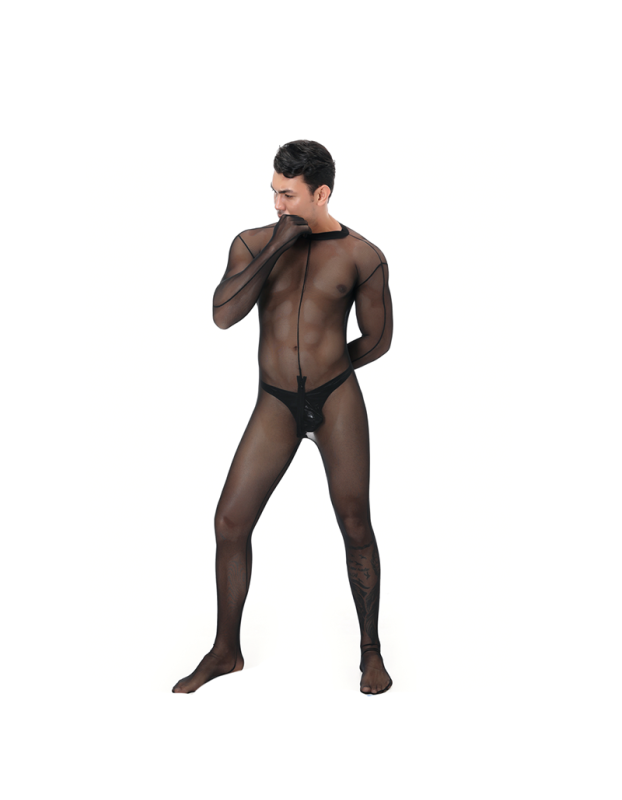 Net Yarn Sexy Men's Underwear Jumpsuit See Through Mesh Bodysuit Costume N995