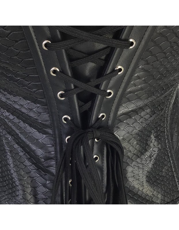 Faux Leather Sexy Fish Scale Printed Steampunk Corset Vest m1429