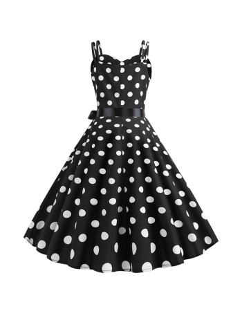 Suspender Retro 50S Black White Dot Party Sexy Trending Dress JY14085