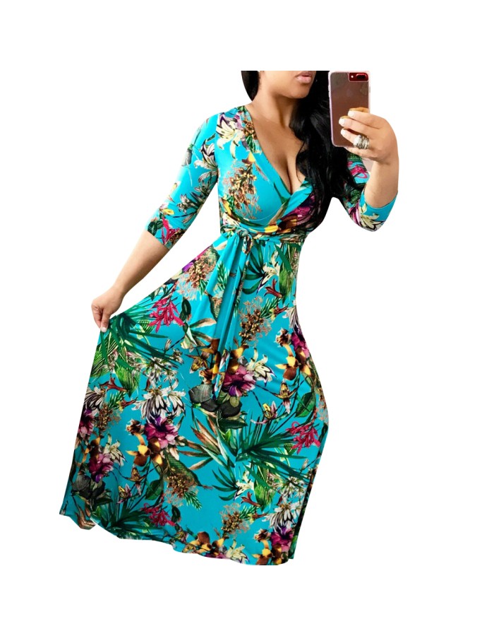 Hot Sale Long Printed Lady Dresses Casual Maxi Dress Women M8193