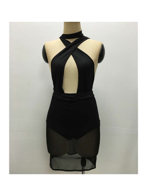 sexy Mesh See-thought Deep V Dress M8205