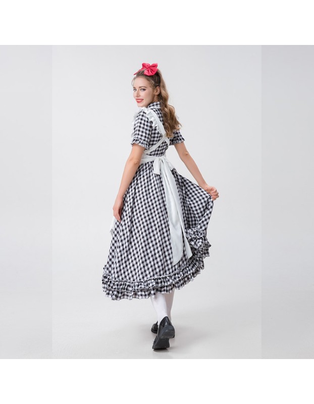 Halloween Farm Checked Lace Oktoberfest Costume Maid Master Dress YM0925