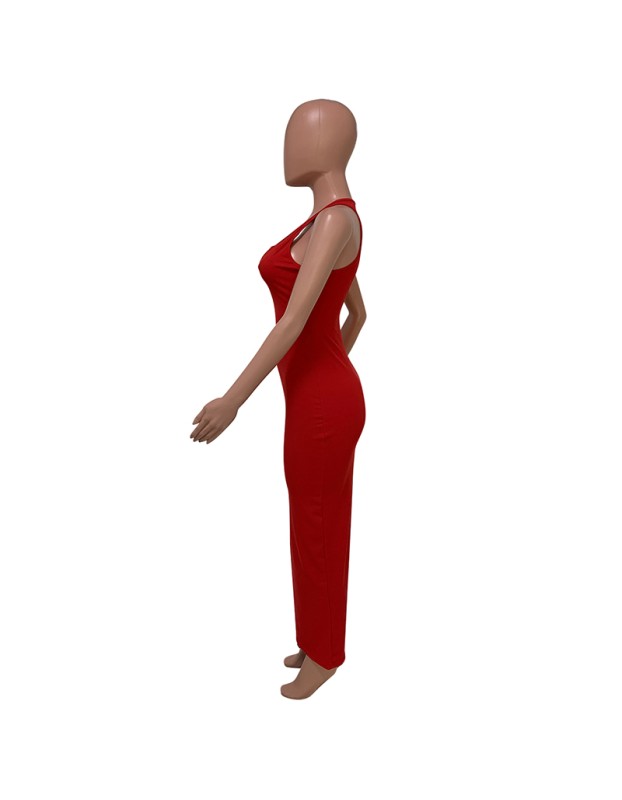 U neck causal woman dress fashionable sexy solid summer maxi dress M30120
