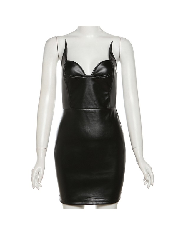 Women's Sleeveless Faux Leather Slim Package Hip Party Club Night Sexy Dress D37562