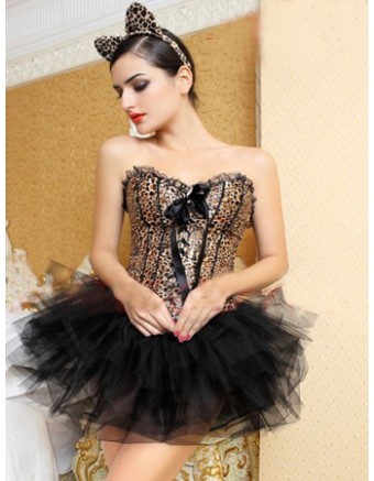 Sexy Leopard Print Adult Women Bustier With Black Bubble Skirt M1855