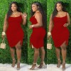 sling single side pleated plus size fashions mini dress ruffle womens skirts M30119