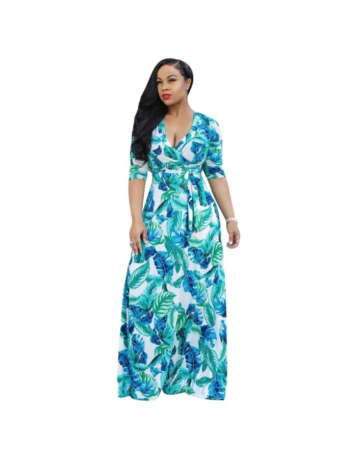 Hot Sale Long Printed Lady Dresses Casual Maxi Dress Women M8193