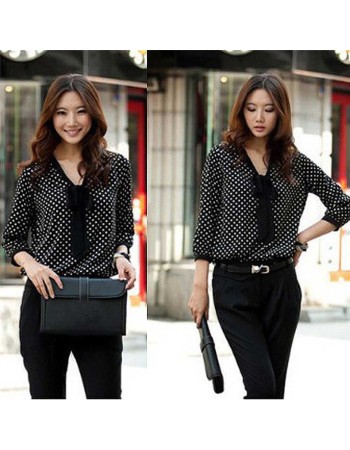 Women Chiffon Polka Dot Blouses Shirt m30410
