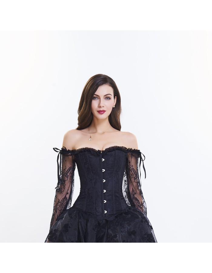 Lace long-sleeve one-line tights corset