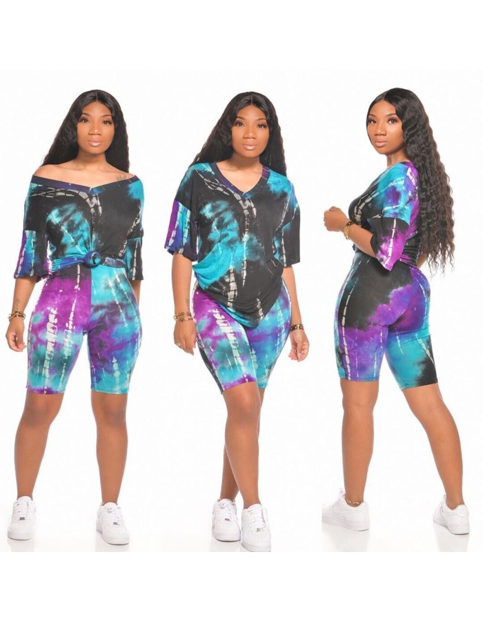 Tie Dye Printed 2 Piece Set Women Casual Outfits M8555