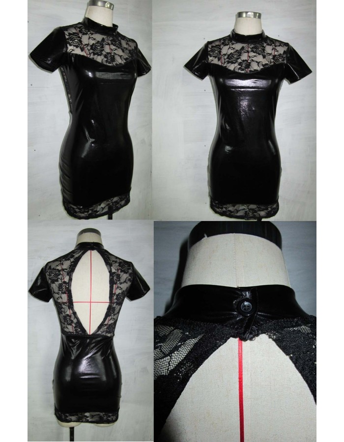 Sexy Lace Wetlook Leather Dress M7314