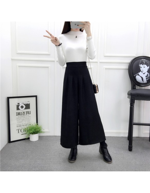 Autumn Winter Woolen Plaid Wide Leg Pants FG154