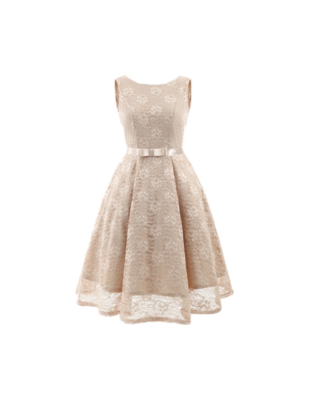 Round Collar Sleeveless Tulle Midlength Party Evening Print Formal Dress CD1607