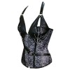 white and black Zipper Front leather cup top corset Halter design chain 14 steel boned corset