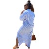 Fashion Striped Women's Shirt Long Casual Dress 9414