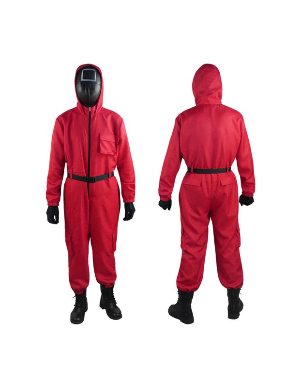 Adult Squid Game Villain Red Jumpsuit Halloween Cosplay Costume Round Six Square Masks Outfits