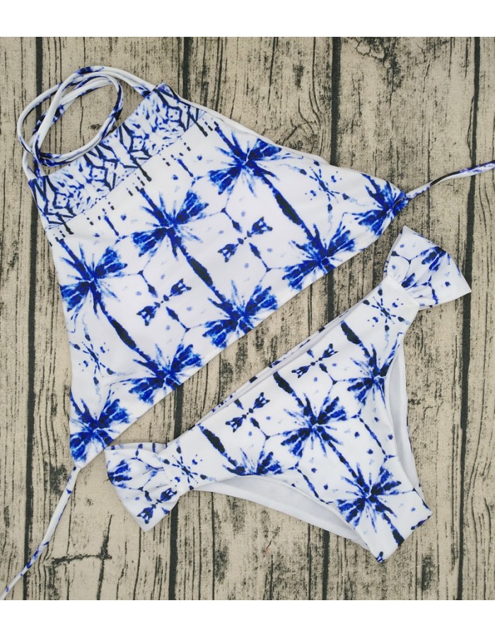 Hot Beach women Swimwear Palm Tree Printing Swimwear Crop Top Bikini