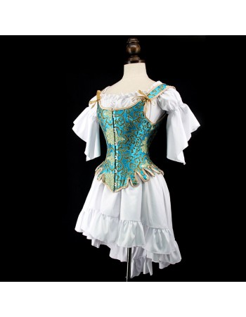Retro Style Fan Shaped Corset Skirt U Collar Steel Bone Corset WK2297