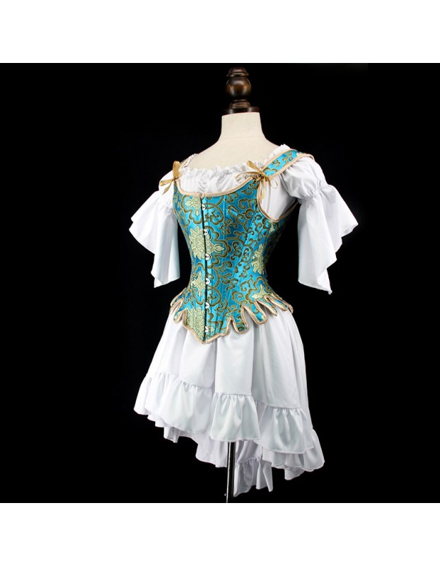 Retro Style Fan Shaped Corset Skirt U Collar Steel Bone Corset WK2297