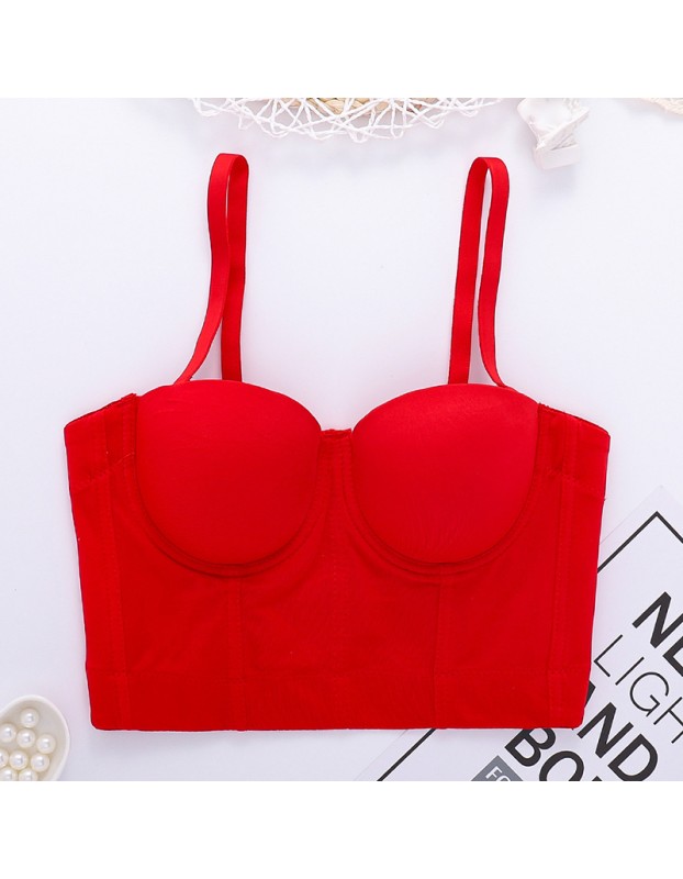 Solid Color Suspender Top Women Short Style Vest Sexy Fish Bone Wipe Chest 8081
