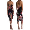 Sexy Lady Summer Deep V Neck Halter Floral Print Strap Dress