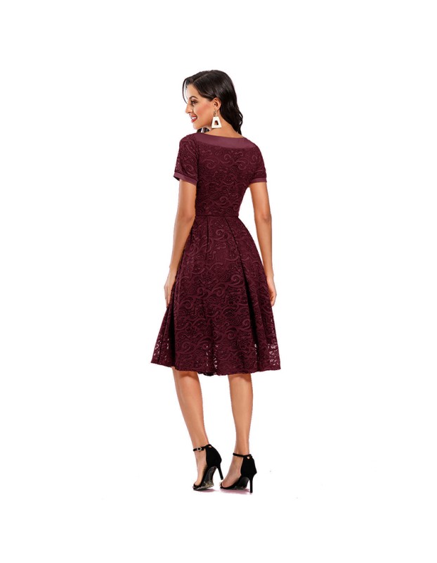 Autumn Short Sleeve Evening Elegant Female Lace Weeding Dress CD1783