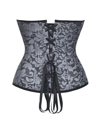 Women Sexy Jacquard Floral Overbust Corset With Zipper Bustier Top M1441