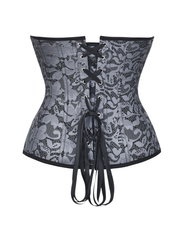 Women Sexy Jacquard Floral Overbust Corset With Zipper Bustier Top M1441