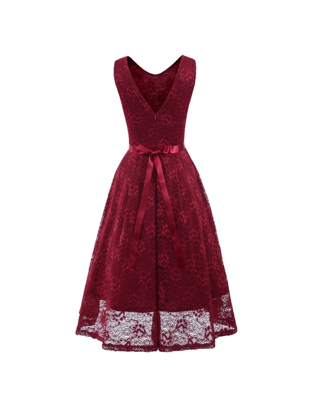 Round Collar Sleeveless Tulle Midlength Party Evening Print Formal Dress CD1607