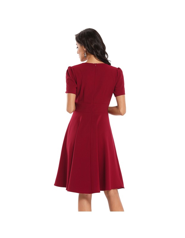 Waist Satin Women Short Sleeve Clothing Retro Formal Dresses CD1760