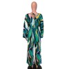 Fashion Sexy V-neck Long Sleeved Printed Wide Leg Jumpsuit For Women YM8631