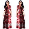 Vintage boho style geometric print half sleeve dresses M8409