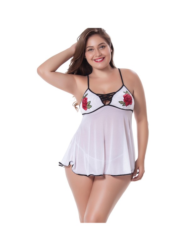 White Sexy Embroidery Night Dress M2146