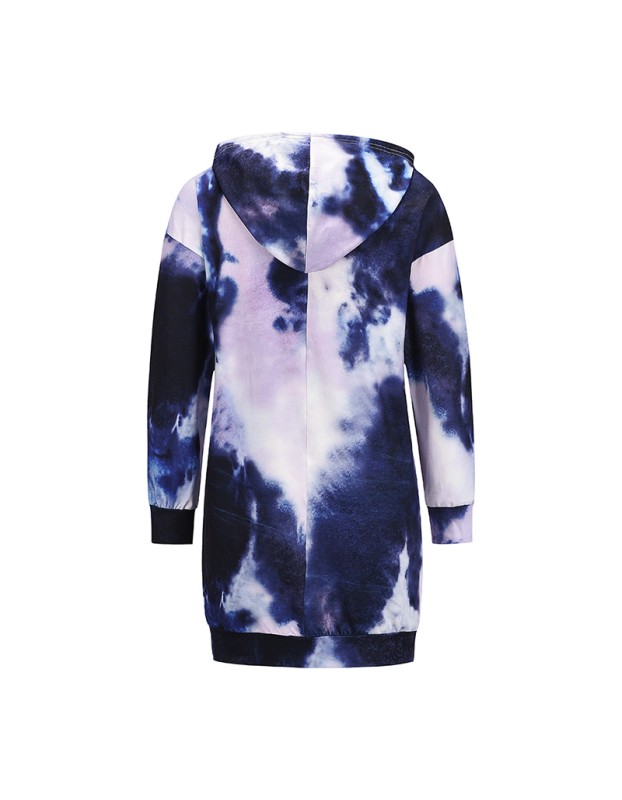 Mid-Length Pullover O-Neck Casual Tie Dye Printed Sweater Hoodie Dress LQ155