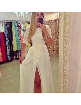 White Fashion Top Maxi Long Evening Dress M3957